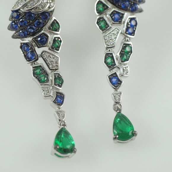 Sterling CZ Cockatoo Parrot Earrings with Green Spinel - Picture 6 of 10